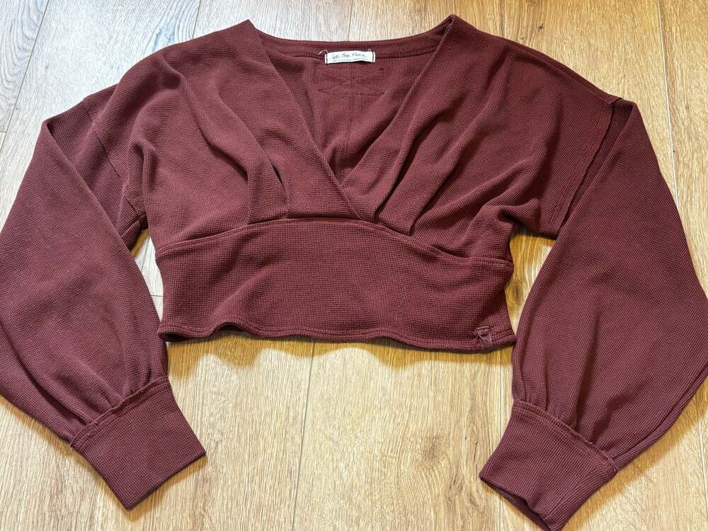 We The Free Free People Cinched Thermal Long Sleeve Crop Top Brown Large